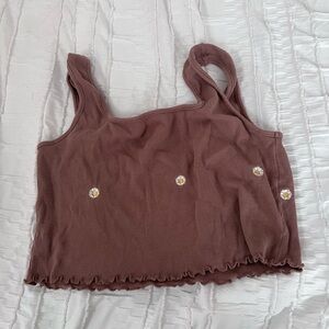 Brown Sleeveless Top with Floral Accents